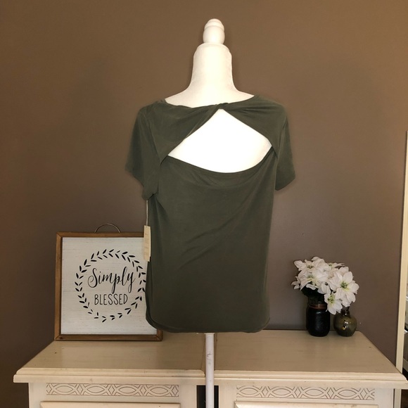 NEW Wrap Tie Back Modal Olive Green Tee - Picture 2 of 7
